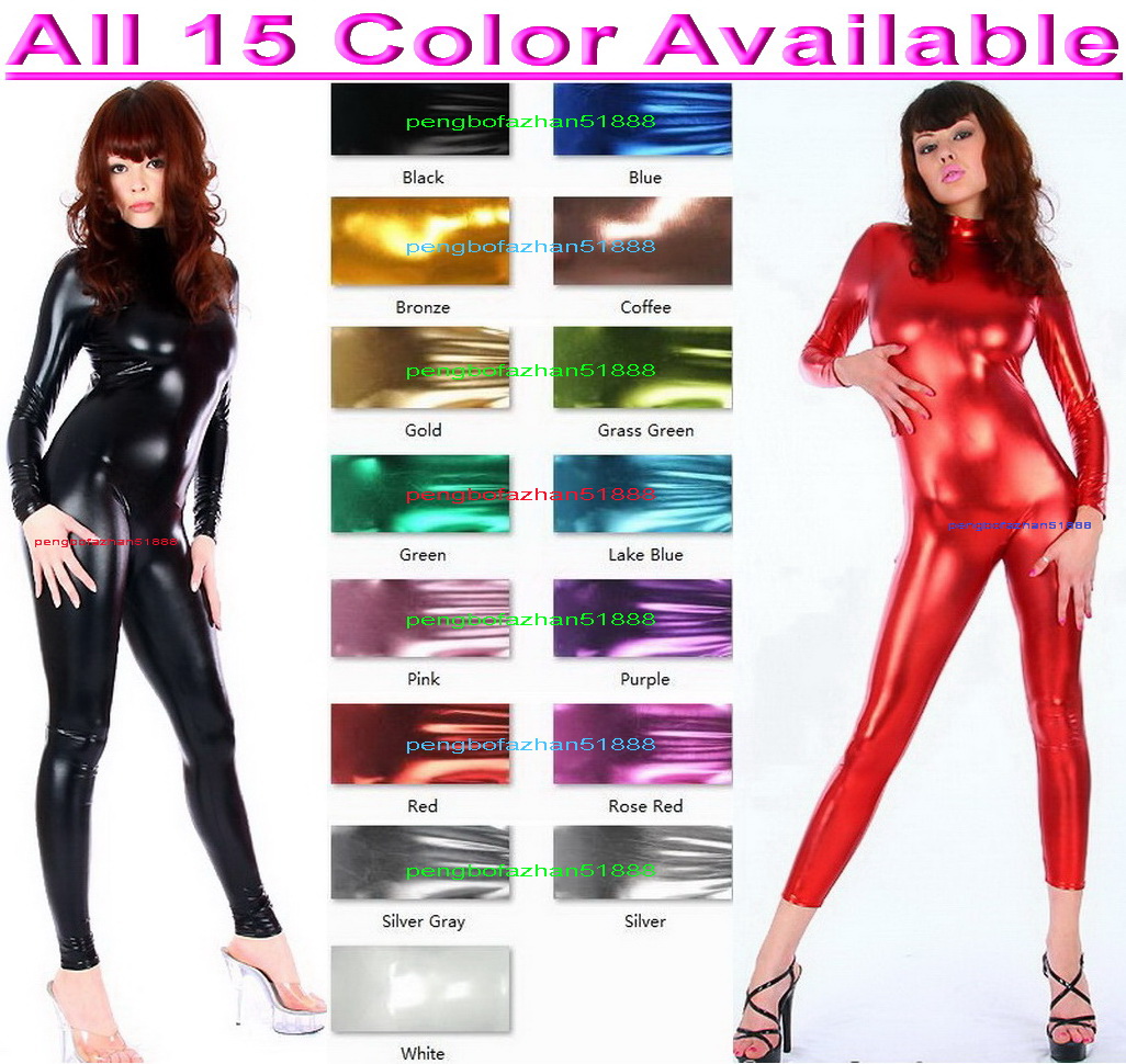

Sexy Women Tights Body Suit Costumes 15 Color Shiny Lycra Metallic Catsuit Costume Unisex Outfit Back Zipper Halloween Party Fancy Dress Cosplay Bodysuit P087, Grass green