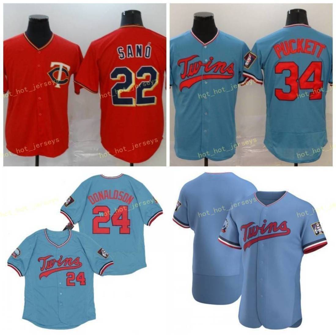 

Mens 22 Miguel Sano Baseball Jerseys 24 Josh Donaldson 34 Kirby Puckett Blank Stitched Flexbase Cool Base Team Red Blue, Blue;black