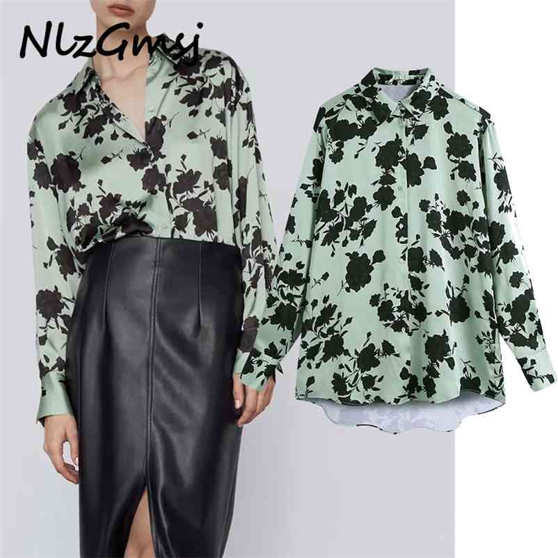 

Blouse Women Vinatge Loose Green Printed Blouses Spring Ladies Soft Flower Pattern Shirts Female Elegant 210628, As picture