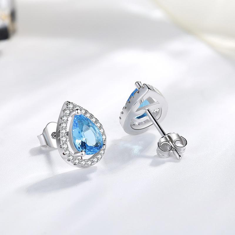 

Stud 925 Silver Color Earring For Women Blue Topaz Bizuteria Sapphire Gemstone Fashion Garnet Jewelry Earrings, Golden;silver