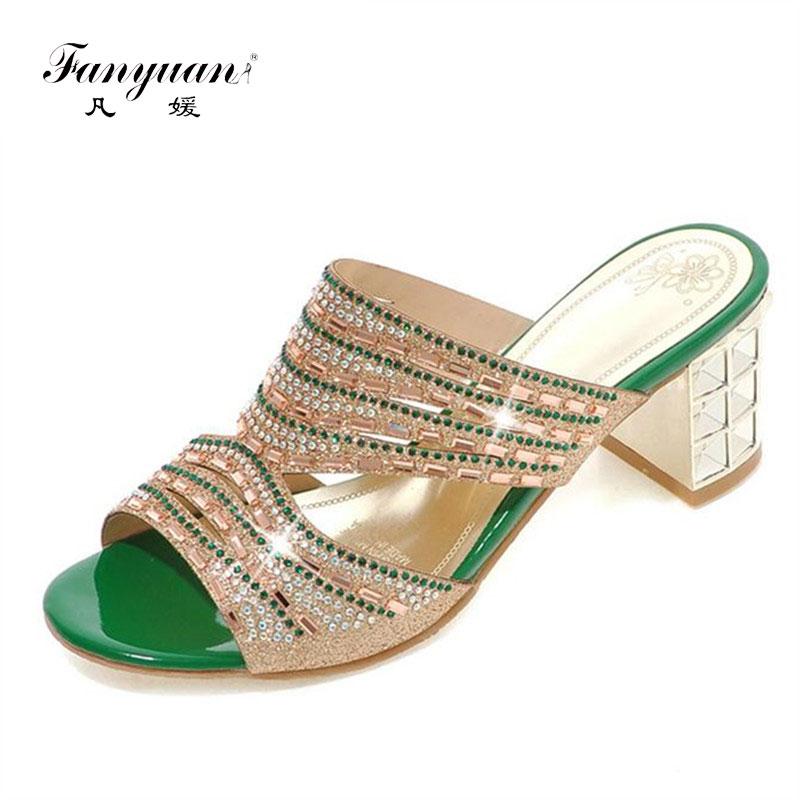 

Fanyuan Big Size 33-44 Square High Heels Shoes Women Sandals Summer Rhinestone Party Elegant Fashion Ladies, Black