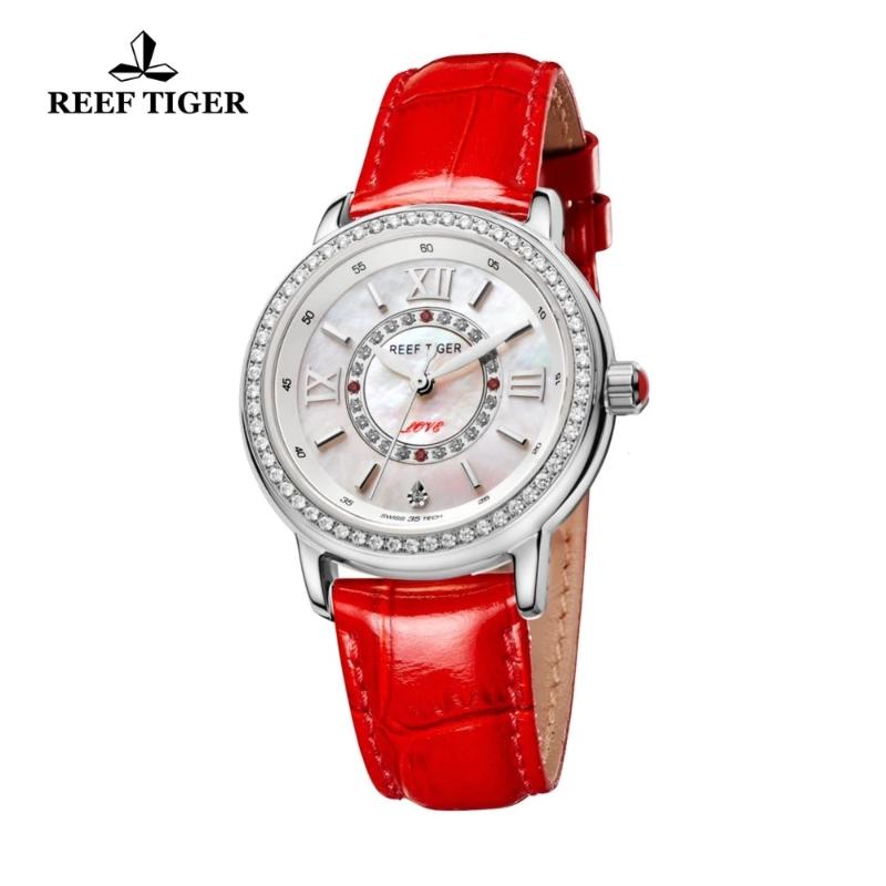 

Wristwatches Reef Tiger/RT Top Women Watch Genuine Leather Strap Diamond Sheel Dial Ladies Quartz Watches, Rga1563ywwdr