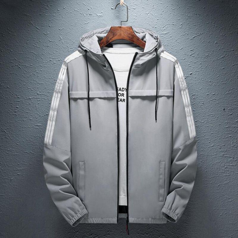 

Men's Jackets Zipper Thin Coat Autumn Bomber Hooded Jacket Men Casual Slim Patchwork Windbreaker Male Outwear Brand Clothing PP-189, Gray