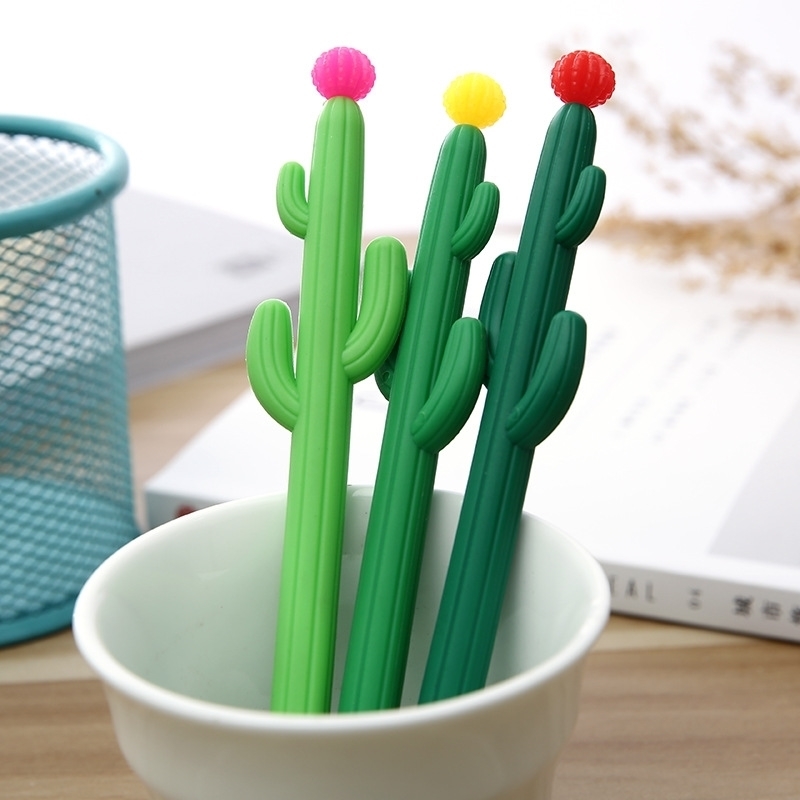 

24 Pcs Creative Cactus Neutral Pen Plant Black Signature Office Pen Student Stationery Kawaii School Supplies Cute Stationary 210330