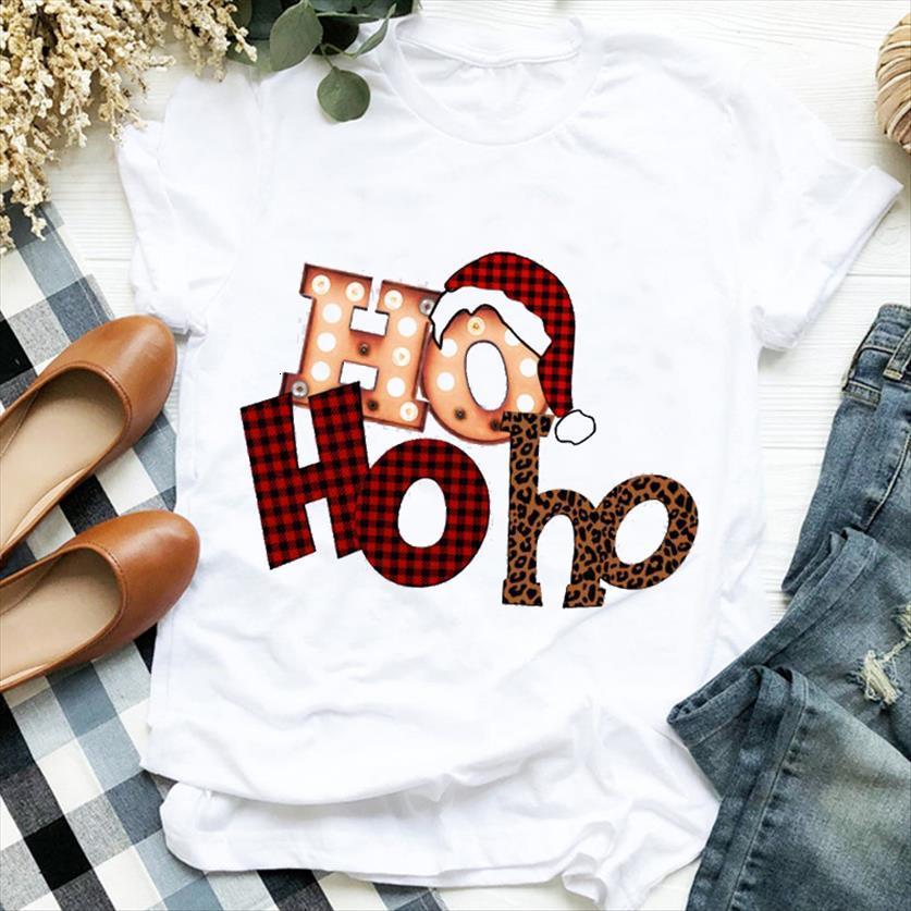 

plaid christmas hat ho womens t shirt letter print short sleeve o neck summer tee mujer, White