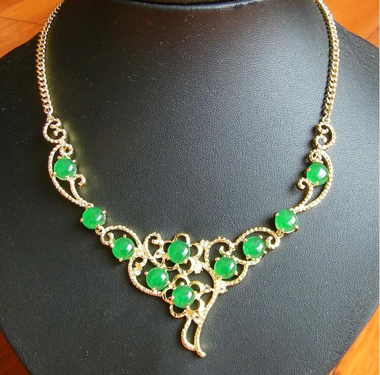 

Bracelet, Earrings & Necklace Fine Jewelry Gold Inlaid Jade Natural Chain Item Fall Green Emerald, As pic