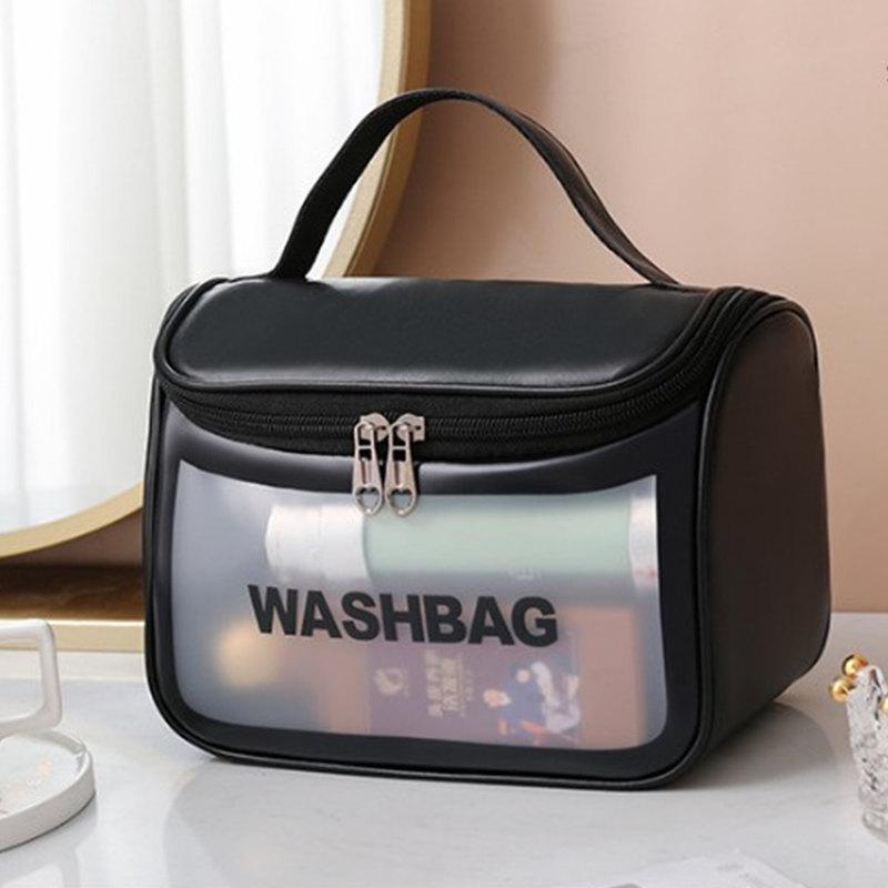 

Transparent PVC Women Cosmetic Bag Large Capacity Travel Toiletries Storage Organize PU Make Up Wash Handbag Bags & Cases, Black