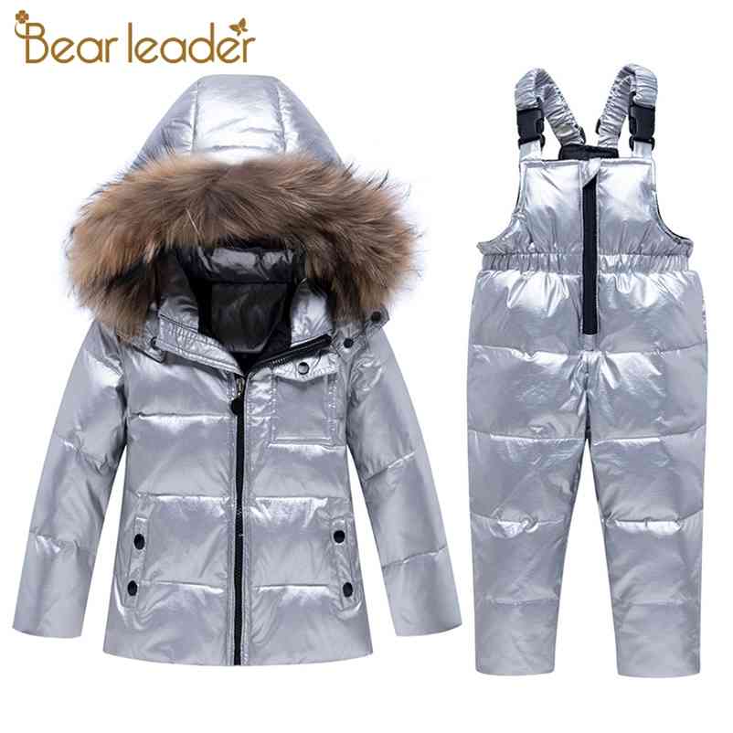 

Kids Winter Fashion Warm Outfits Baby Girls Thick Suits Zipper Down Suspender Pants Parkas Boys Casual Sets 210429, Ah924silver