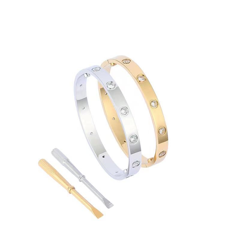 

Love Bracelet Bangles Women Men 10CZ Titanium Steel Screw Screwdriver Bracelets Gold Silver Rose Nail Bracelet Jewelry with velvet bag
