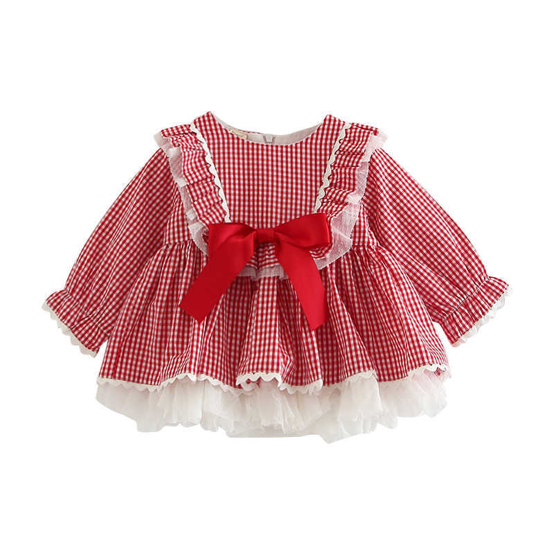 

Spanish Girl Dress Toddler Boutique Red Plaid Baby Girls Long Sleeve Cotton Frocks Spring Summer Spain Clothes 210615
