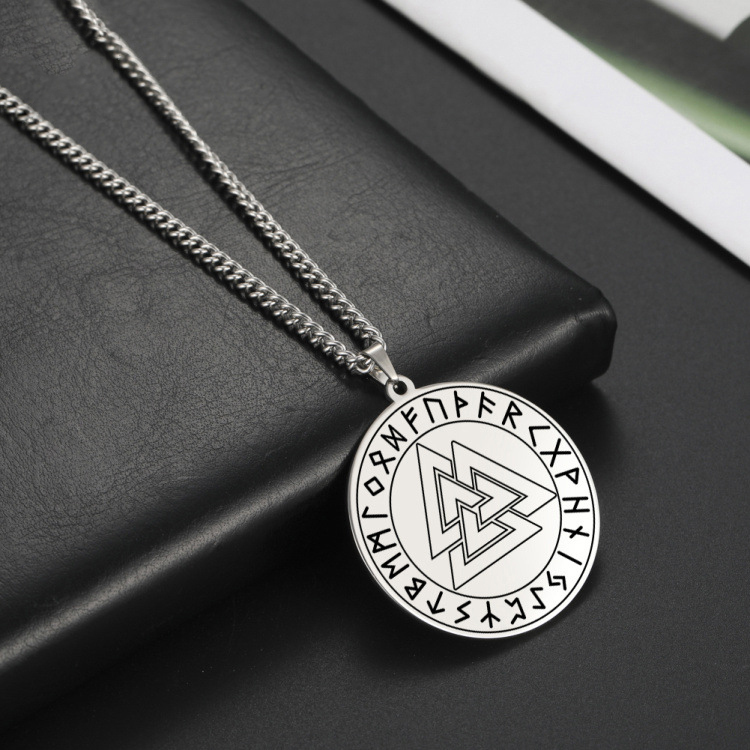

Nordic Odin triangle round Card Necklace HALLOWEEN family member youth Necklace
