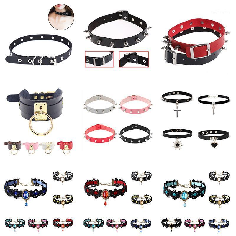 

Chains Fashion Cosplay Harajuku Punk Rock Gothic Necklace Sexy PU Leather Heart Round Spike Collar Choker Body Accessories, Silver