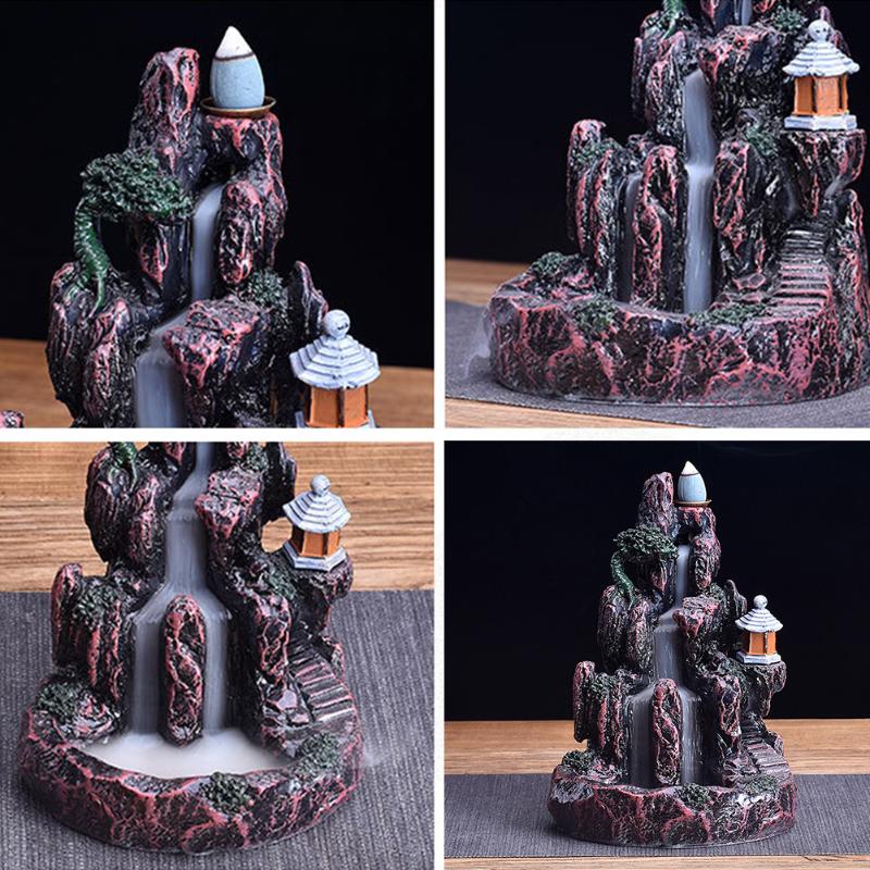 

Office Decor Backflow Craft Home Resin Waterfall Buddhist Holder Accessories Mountain River Teahouse Incense Burner Retro Fragrance Lamps