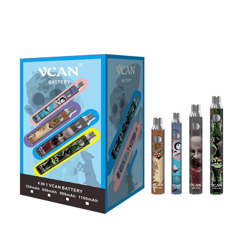 

2021 E-cigarettes vcan 350mah 650mah 900mah 1100mah vape Batteries cartridges 510 thread battery kit 4 in 1 boxes EVOD
