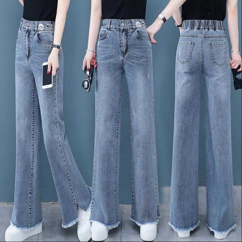 

wide leg spring and women jean autumn high waist loose straight tube versatile show thin mops trend, Blue