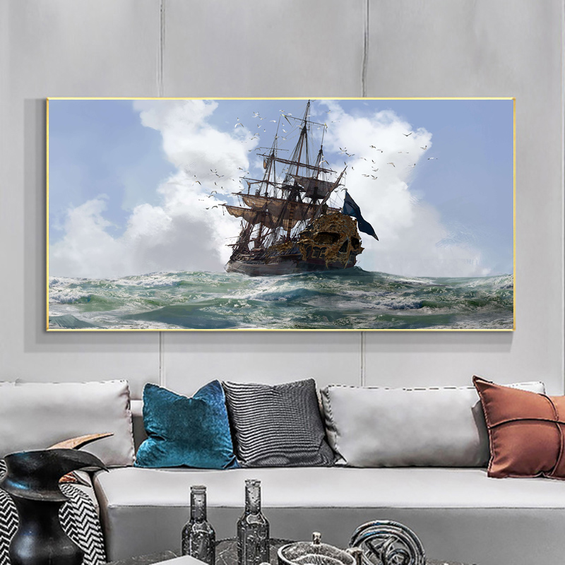 

Skull and Bones Ship Decorative Canvas Art Prints Modern Seascpae Wall Posters And Prints Navigation Wall Pictures For Bed Room