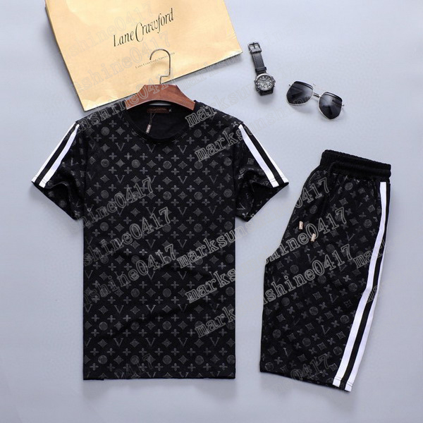 

top quality Summer apparel casual men's tee Tracksuits suit short-sleeved shorts round neck T-shirt refreshing and breathable sportswear, Gray