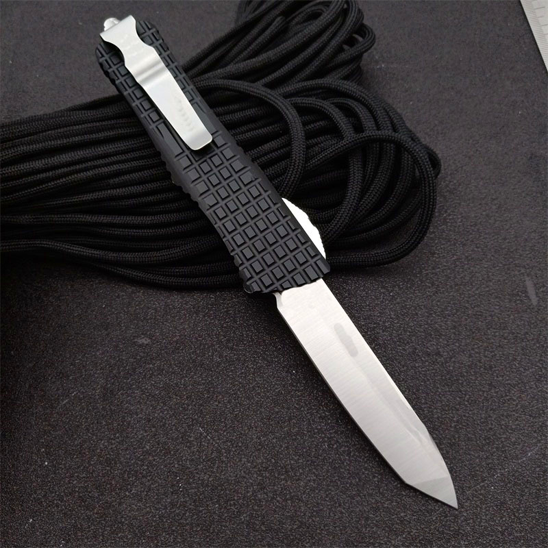 

New High End Automatic Tactical Knife D2 White Stone Wash Tanto Point Blade 6061-T6 Handle Outdoor Survival EDC Knives With Nylon Bag