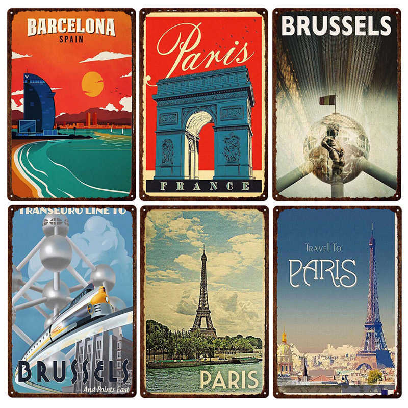 

Famous Travel City Building Tin Sign Vintage Art Wall Poster Plaque Metal Plate Home Decoration Bar Club Living Rooma