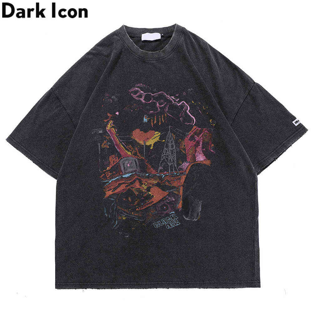 

Washing Material Print Hip Hop T-shirt Men Women Summer Short Sleeve Men's Tshirts Cotton Tee 210603, Black