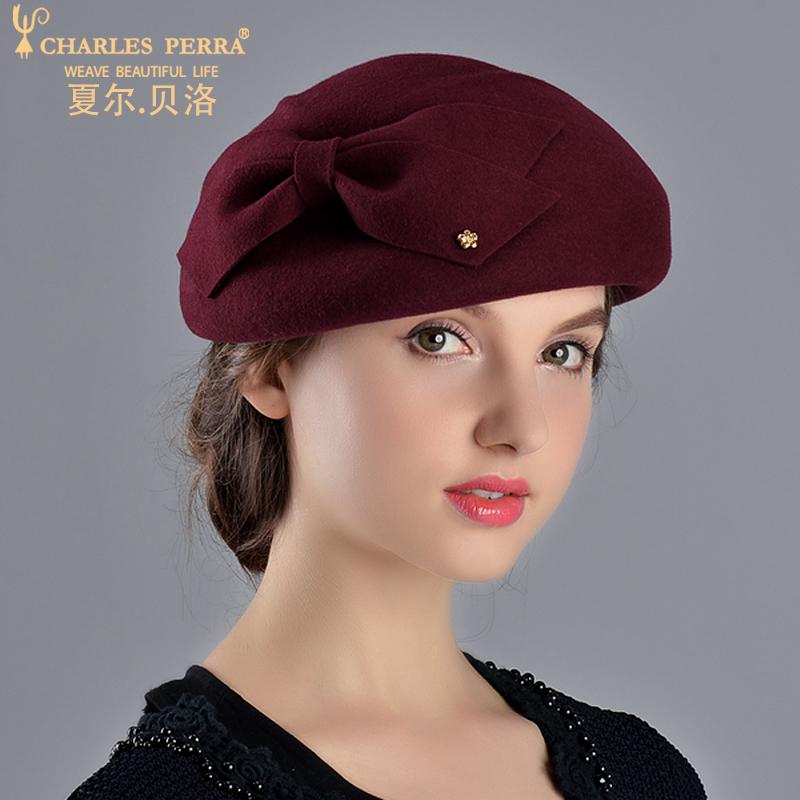

Stingy Brim Hats Charles Perra Women Fashion Hat 2021 Autumn Winter Beret Elegant Lady Fedoras Keep Warm Casual Wool Caps 5716, Black