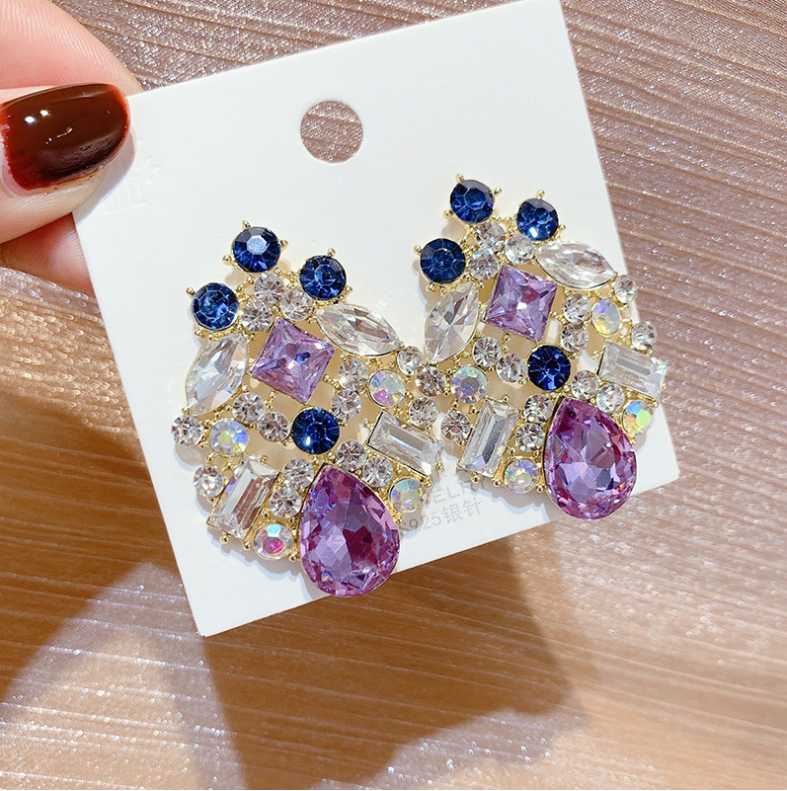 Stud Women Noble And Colorful Dark Blue Amethyst Contrast Temperament Earrings-image-698384176