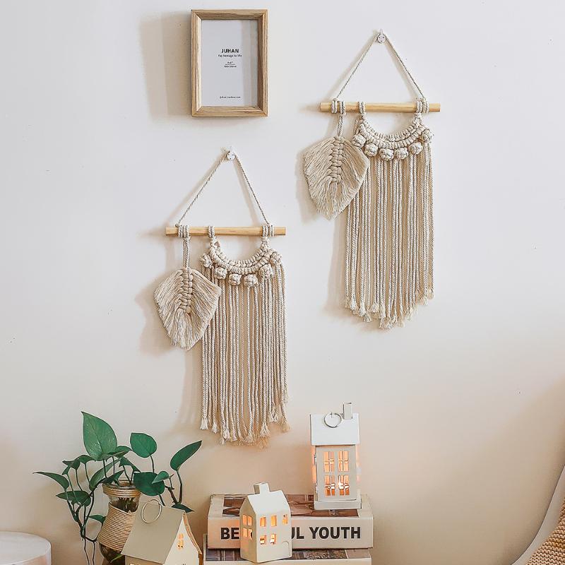 

Tapestries Nordic Hand-woven Tapestry Boho Leaf Tassel Wall Hanging Bedroom Pendant Wedding Living Room Decorations Creative Gifts