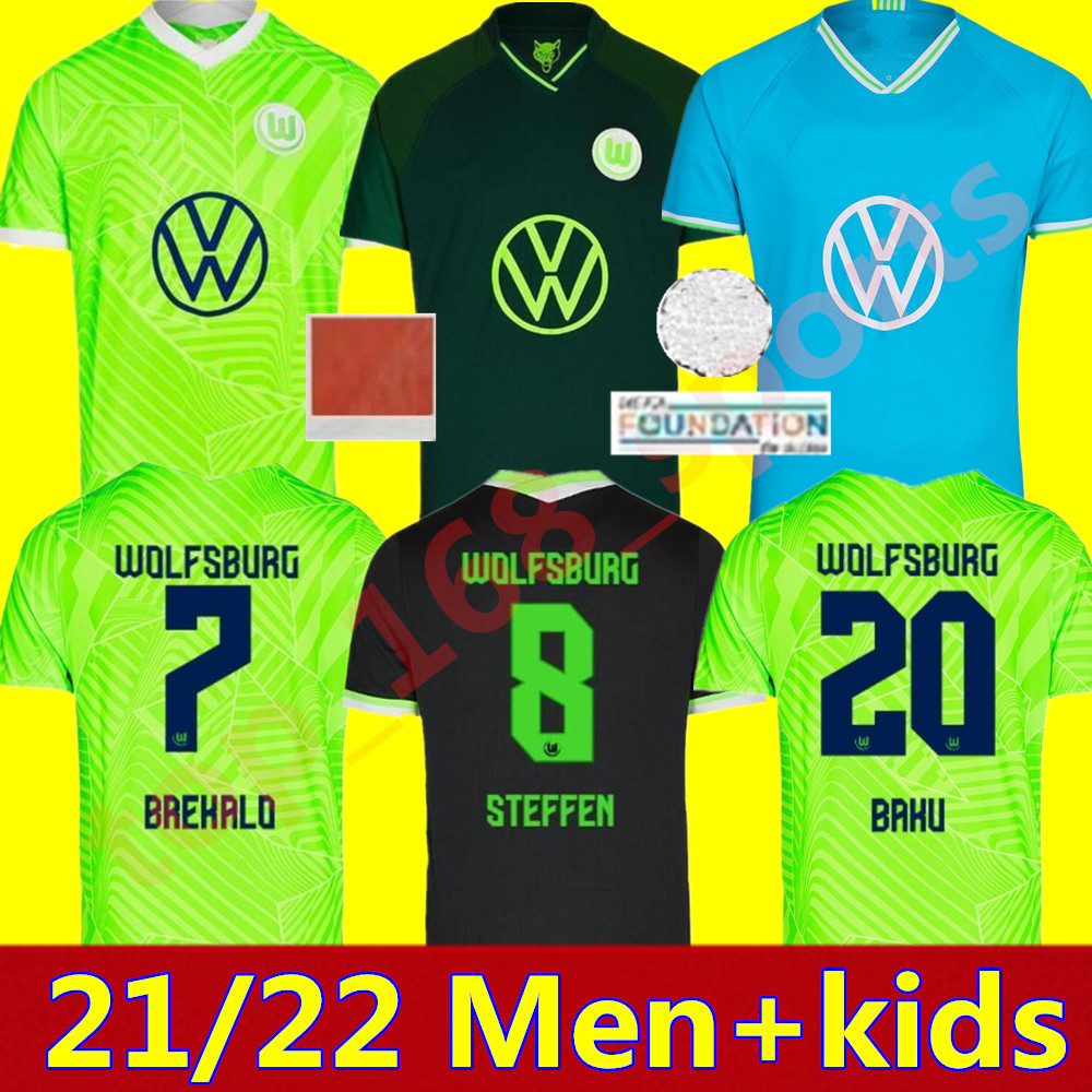 

21/22 VfL Wolfsburg soccer jerseys BREKALO ROUSSILLON STEFFEN WEGHORST 2021 2022 uniform KLAUS XAVER MALLI ARNOLD GUILAVOGUI BAKU men+kids kit football shirts, Kids home