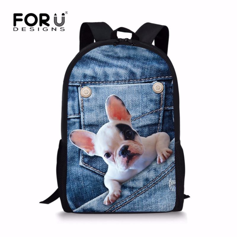 

Cute Denim Cat Dog School Bag For Teenager Girls Classic Junior Children Kids Schoolbag Child Bookbag Polyester Bags