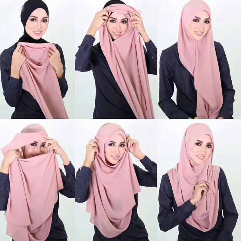 Ethnic Clothing Muslim HijabsTurbanet Headscarf Fashion Plain Bubble Chiffon Scarf Women's Hijab Wrap Solid Color Shawls Headband-image-736716677