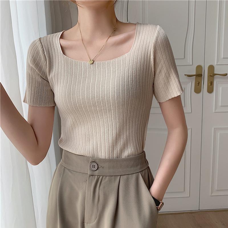 

Women's Sweaters AOSSVIAO 2022 Korean Sweater Women Knitted For Short Sleeve Basic White Summer Knit Pullover, White;black