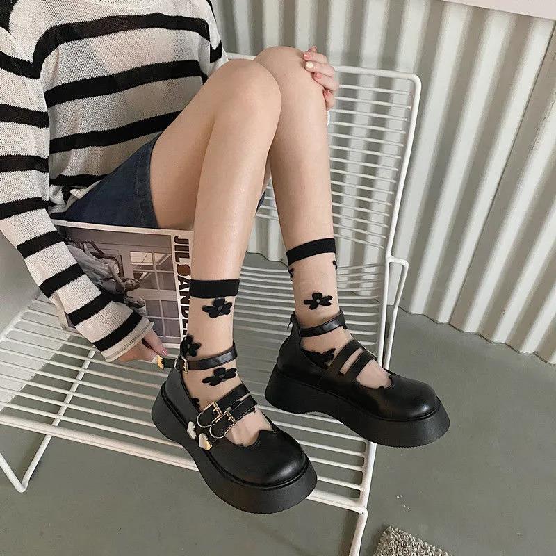 

Dress Shoes Lolita Mary Jane Women's Thick-soled Height Increase Japanese Retro JK Leather Black Cute Student Female, Black b