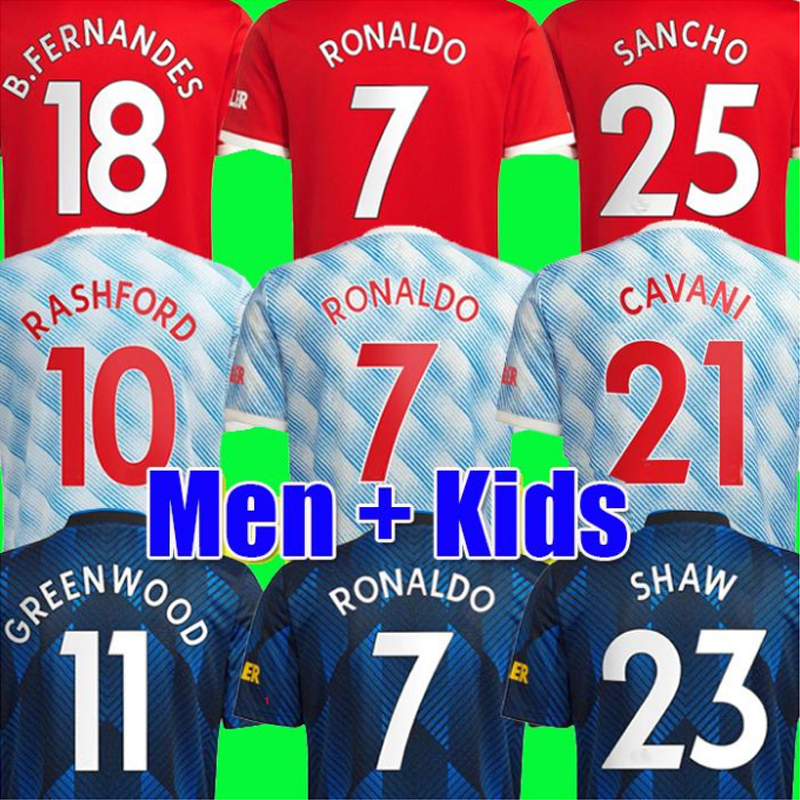 

RONALDO 21 22 SANCHO Manchester soccer jersey UNITED Thai Fans version MAN BRUNO FERNANDES LINGARD POGBA RASHFORD football shirt UTD 2021 2022 men + kids kit sets, Kid kit