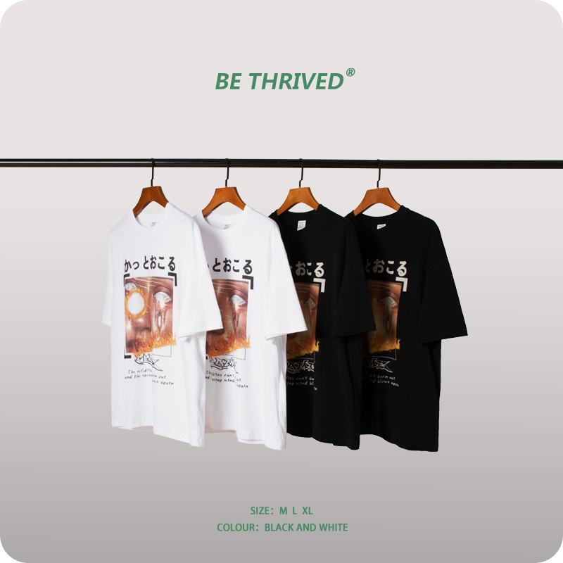

be men's clothing - spring and summer 2021 new burning women's p printing short sve lazy high street dark fashion t-shirt, White;black