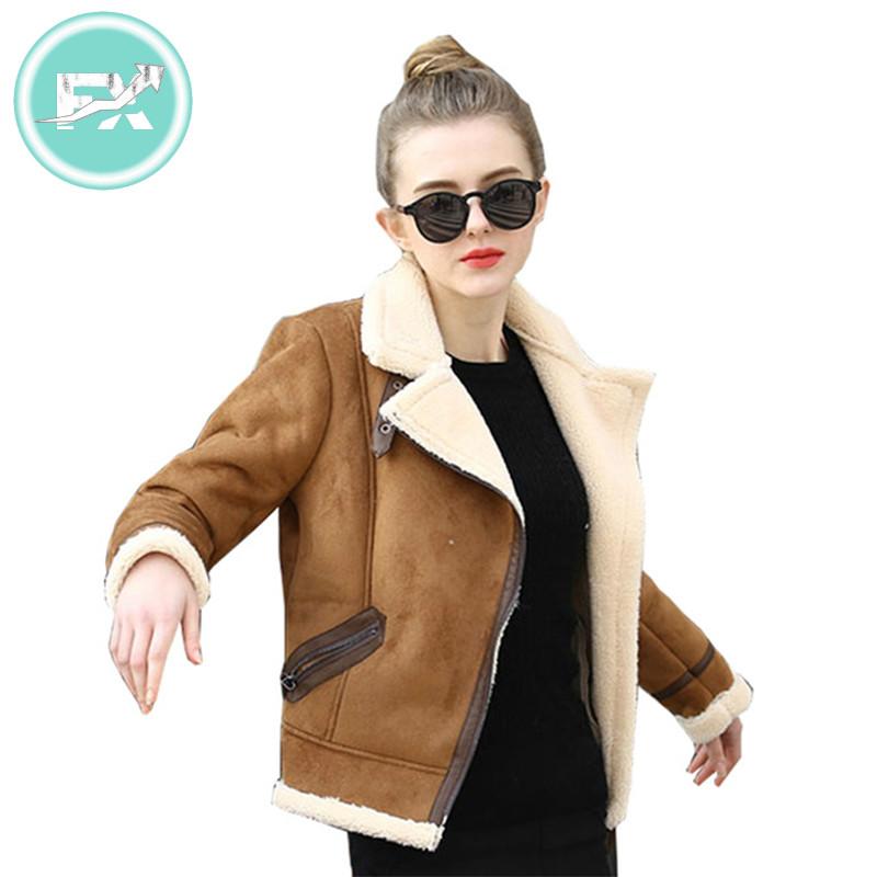 

Women's Fur & Faux G.SKY Brown Shearling Sheepskin Coats Women Autumn Womens Coffee Lambs Wool Short Biker Leather Suede Jackets