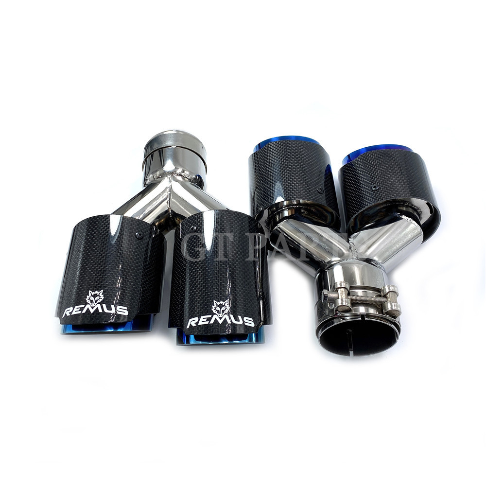 

1 Pair Dual Pipes Straight Cut Remus Sport Exhaust Muffler Tips Burnt Blue Inner Pipe glossy Carbon Fiber for BMW AUDI GOLF MAZDA