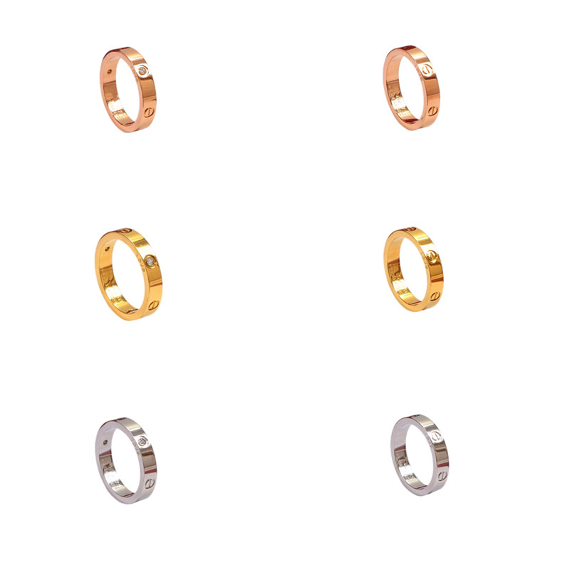 

Fashion Classic LOVE Diamond Ring Titanium Steel Men And Women 18k Rose Gold Couple Ring Narrow 4mm Never Fade Not Allergic KJ3