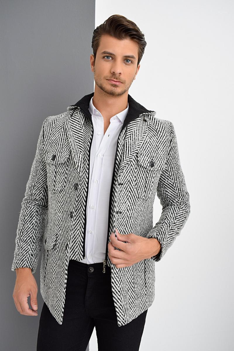 

Men's Jackets Dewberry Men Patterned Black Coat-1020001 K7538, As pic