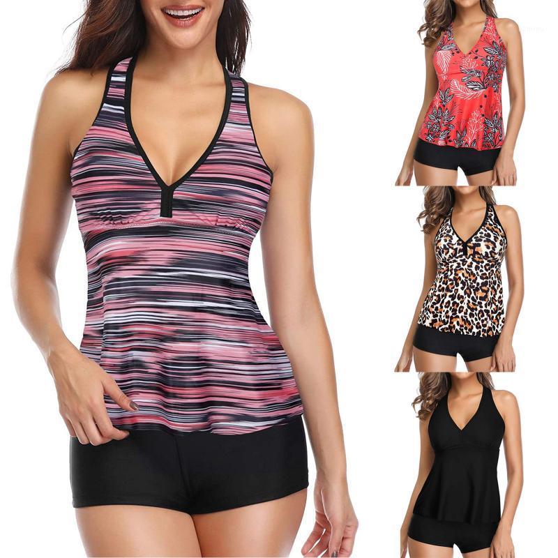 

Women' Swimwear 2021 Swimsuit Women Conservative Print Strappy Back Tankini Set Two Piece Swimsuits Swimdress, Pk