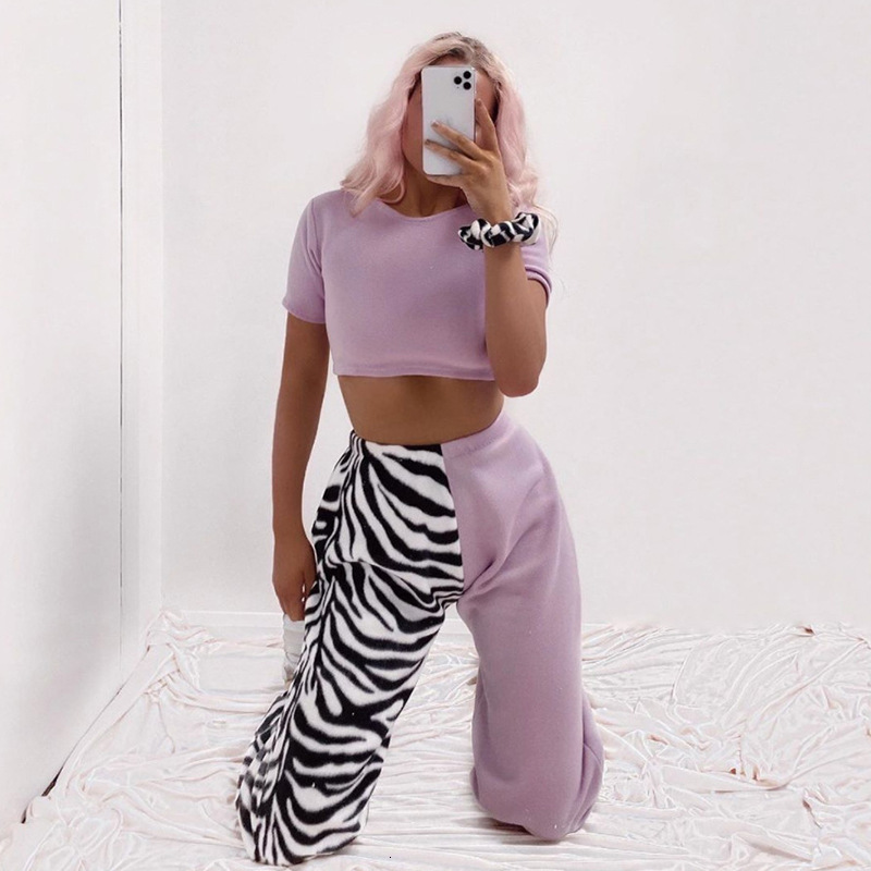 

Women' Pants & Capris Fall Clothing Stitching Contrast Color Leopard Print Polar Fleece Printing All-match Casual P1737960 708H, Purple