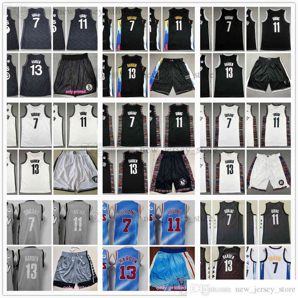 

2021 News Basketball Jersey 13 Harden 7 Kevin 11 Kyrie Durant Irving Jerseys Stitched Black White City Shorts Gray Retro, Black;red