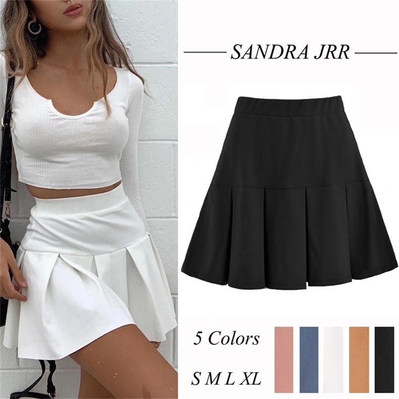 

Women Girls High Waisted Pleated Skater Tennis School A-Line Skirt Uniform Skirts Preppy Style 210702, Black