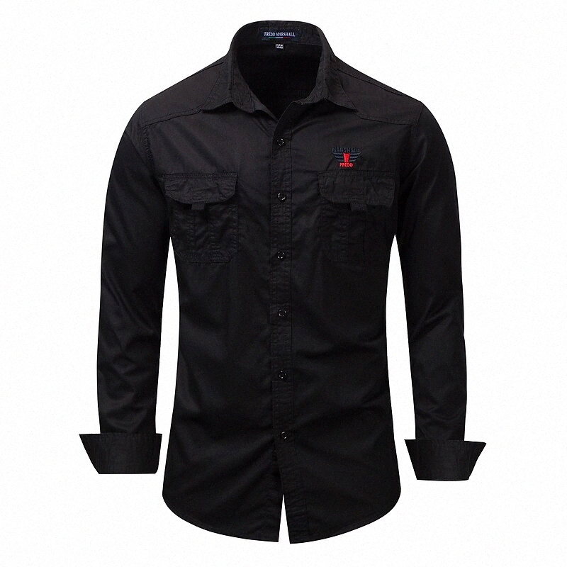 T-shirt Hommes Coller Solid Collier Street Daily Button Down Haut à manches longues Coton Casual Military Militaire Confortable Kaki H4zr #