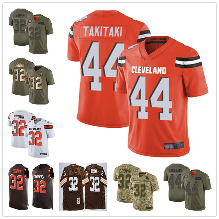 

Custom Mens women youth clevelandbrowns32 JimBrown 44 SioneTakitaki White orange Limited Football Jerseys, Black