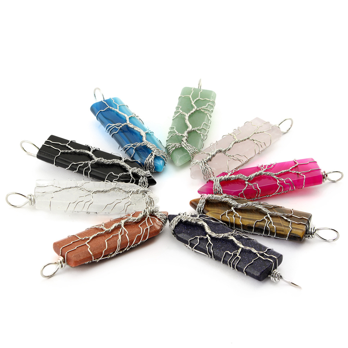 

Sword Arrow Wire Wrap Tree of Life Natural Stone Chakela Pendant Seven Chakras Reiki Healing Chakra Rose Quartz Crystal Pendulo Charms DIY Necklace Making Jewelry