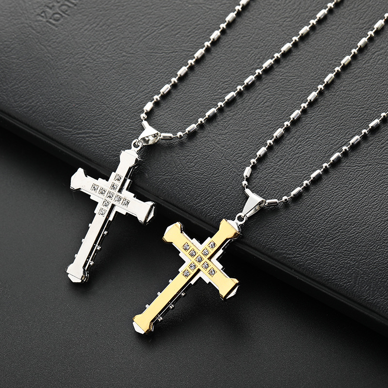 

Popular Design Cool Mens Gold Silver Plated Cross Pendant Cuban Link Chain Necklace