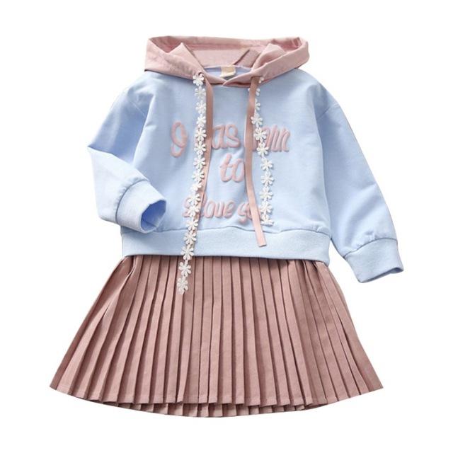 

Girl's Dresses Baby Girl Princess Dress 2021 Autumn Winter Kids Girls Long Sleeve Hooded Sweatshirt Pleated One-piece Clothes, Skyblue