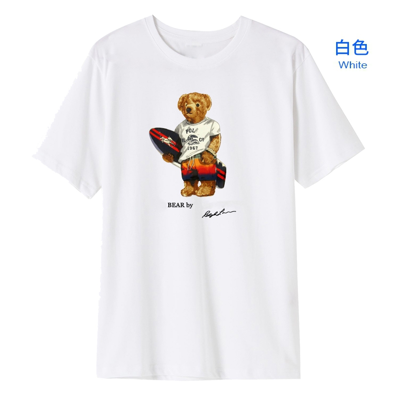 

Wholesale summer bottoming shirt fashion print bear T-shirt men and women same style 100% cotton high quality round neck POLO short sleeves, White;black