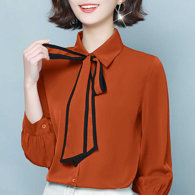 

Fashion Woman Blouses Long Seeve Blouse Women Chiffon Blouse 3XL 4XL Plus Size Women Tops Womens Tops And Blouses C658 210602, Caramel