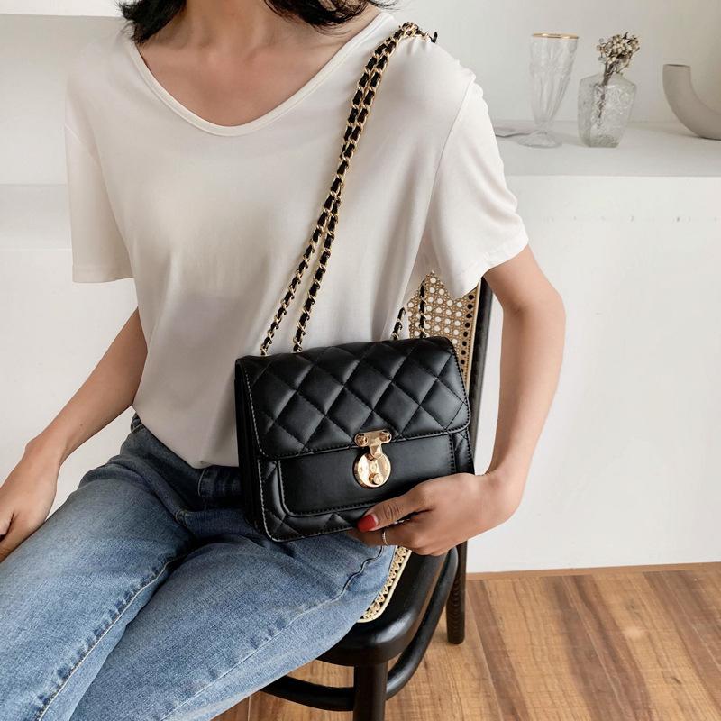 

Evening Bags Women's Bag 2021 Style Messenger Single Shoulder Korean Fashion Lock Ring Lattice Chain Small Square